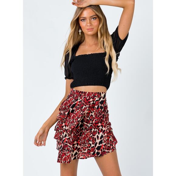 NWT Princess Polly Keely Ruffle High Waisted Cheetah Print Mini Skirt Size 4 - Picture 1 of 7